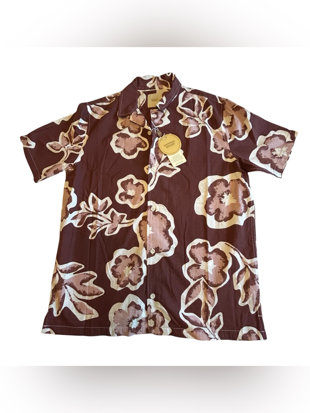 Men's Relaxed Short-Sleeve Floral Button-Down Shirt in Brown